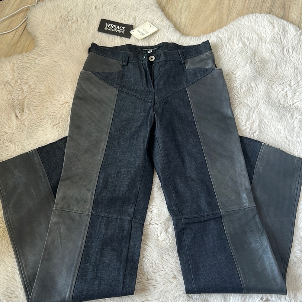 NWT VERSACE JEANS COUTURE LEATHER DENIM JEANS